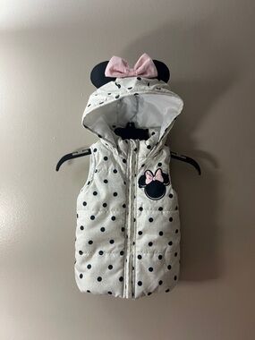 Disney Junior Girls' Pink & White Polka Dot Hooded Vest with Bow Accent